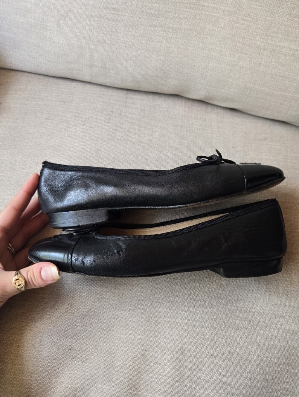 Chanel Vintage Ballet Flats Shoes Slippers Black Lambskin Leather Size 35.5 - Picture 15 of 16